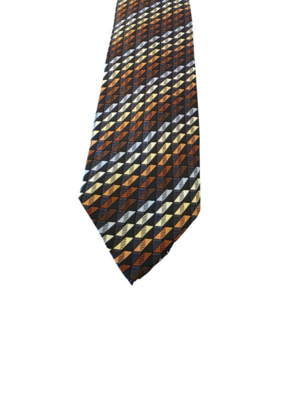 Kilburne & Finch Geometric Silk Tie Brown Blue Gold Retro Necktie 100% Silk - Picture 4 of 11